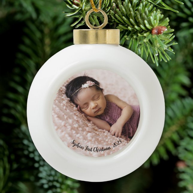 Baby First Christmas Photo Ceramic Ball Christmas Ornament (Creator Uploaded)