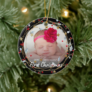 Baby First Christmas Photo Ceramic Ornament