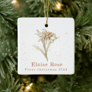 Baby First Christmas Photo Edelweiss Ceramic Ornament
