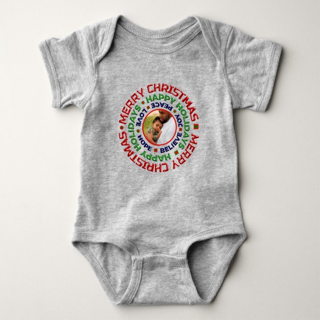 Baby First Christmas Photo Holiday Personalise   Bodysuit (Front)