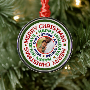 Baby First Christmas Photo Holiday Personalise   Metal Ornament