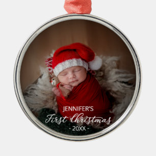 Baby First Christmas Photo Metal Ornament