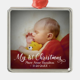 Baby First Christmas Photo Metal Ornament