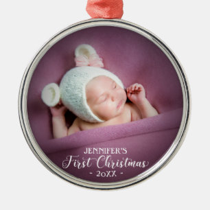 Baby First Christmas Photo Metal Ornament