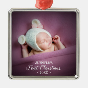 Baby First Christmas Photo Metal Ornament