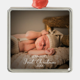 Baby First Christmas Photo Metal Ornament