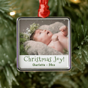 Baby First Christmas, Photo, Name, Metal Ornament