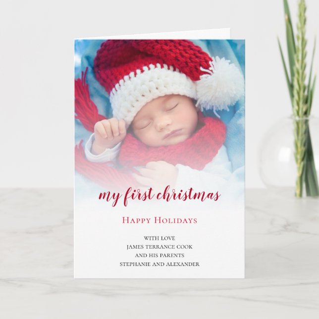 Baby First Christmas Photo Overlay Holiday Card (Front)
