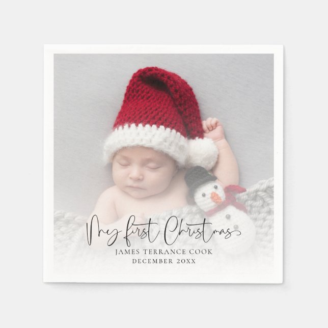 Baby First Christmas Photo Overlay & Quote Napkin (Front)