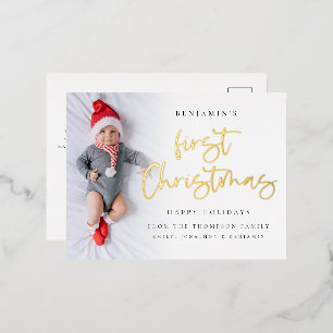 Baby First Christmas Photo Overlay Real Foil Holiday Postcard