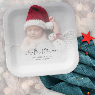 Baby First Christmas Photo Overlay Script Name Paper Plate