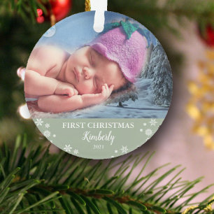 Baby first Christmas photo snowflakes Ornament