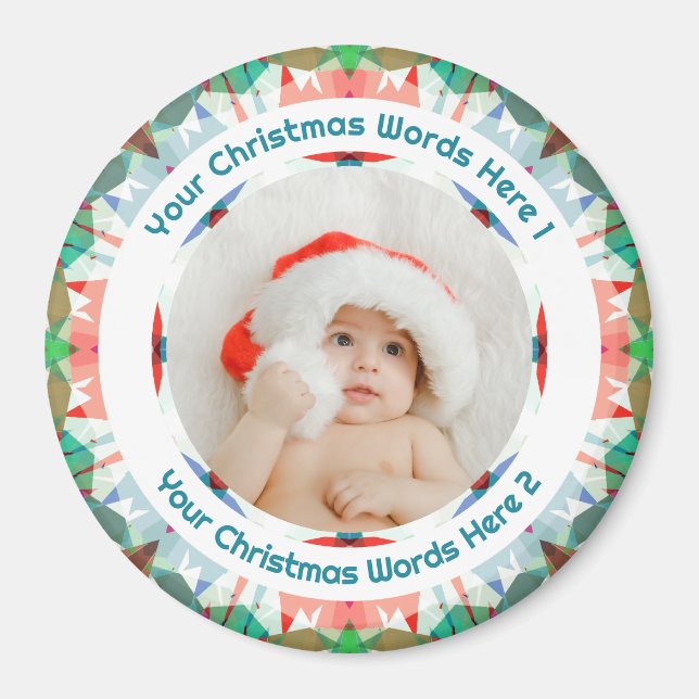 Baby First Christmas Pink Blue Family Photo Gift Magnet (Front)