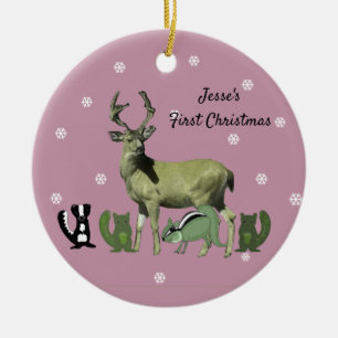 Baby First Christmas Pink Forest Animals Ornament