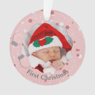 Baby First Christmas Pink Mittens Photo Ornament