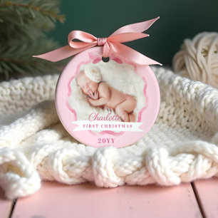 Baby First Christmas Pink Ribbon & Bow Ornament