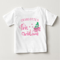 Baby First Christmas Pink Snowman and Snowflakes