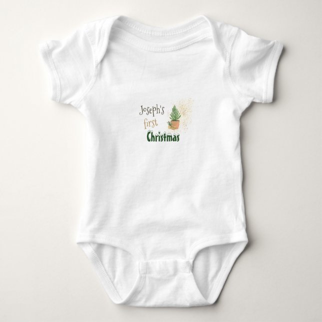 Baby First Christmas Potted Fir Tree Personalised Bodysuit (Front)
