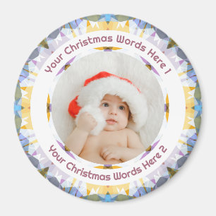 Baby First Christmas Purple Yellow Family Photo Magnet