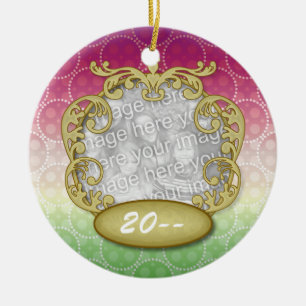 Baby First Christmas Red Green Yellow Dots Ceramic Ornament