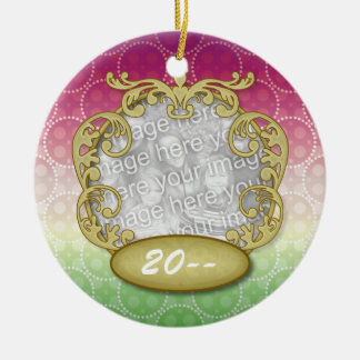Baby First Christmas Red Green Yellow Dots Ceramic Ornament