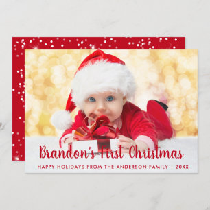 Baby First Christmas Red Script Photo Card RS
