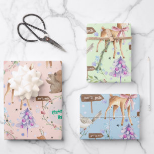 Baby First Christmas Reindeer Add Baby Name Wrapping Paper Sheet