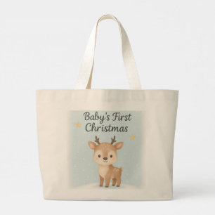 Baby first christmas reindeer cute festive outing large tote bag