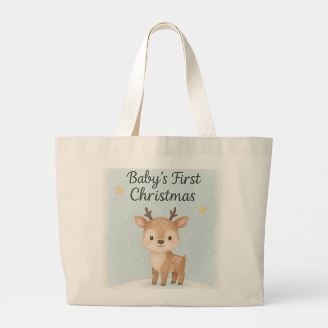 Baby first christmas reindeer cute festive outing  large tote bag (Back)