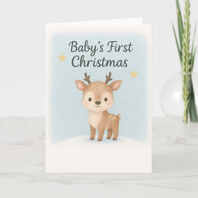 Baby first christmas reindeer sweet gentle holiday card (Front)