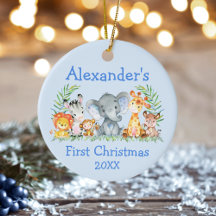 Baby First Christmas Safari Animals Blue 