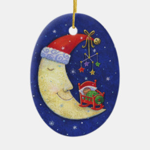Baby First Christmas Santa Moon Monogram Name Ceramic Ornament