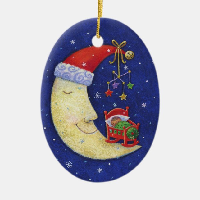 Baby First Christmas Santa Moon Monogram Name Ceramic Ornament (Front)