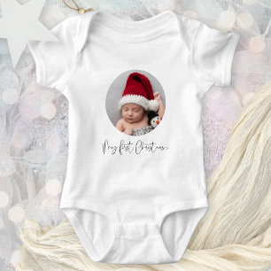Baby First Christmas Script Custom Circular Photo Bodysuit