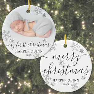 Baby First Christmas Snowflake Photo Newborn Ceramic Ornament