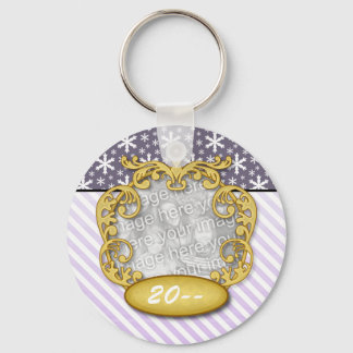 Baby First Christmas Snowflake Stripe Purples Key Ring