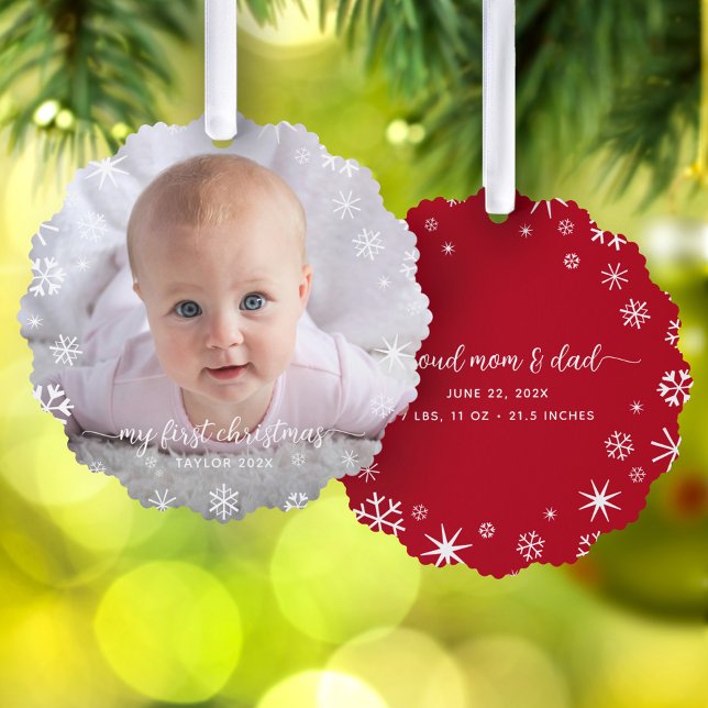 Baby First Christmas Snowflakes New Parents Script Tree Decoration Card (Creator Uploaded)