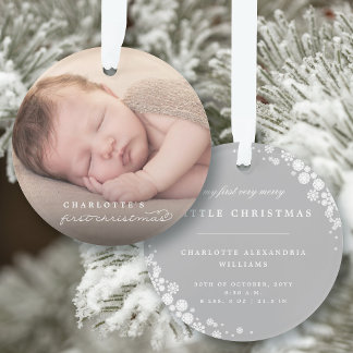 Baby First Christmas Snowflakes Stylish Chic Photo Ornament
