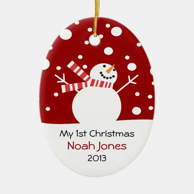Baby First Christmas Snowman Customisable Ceramic Ornament (Front)