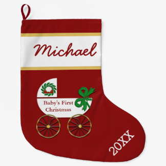 Baby First Christmas Stocking with baby buggy
