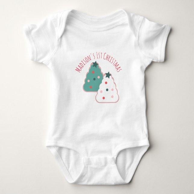 Baby First Christmas Tree Cookies Holiday Festive Bodysuit (Front)