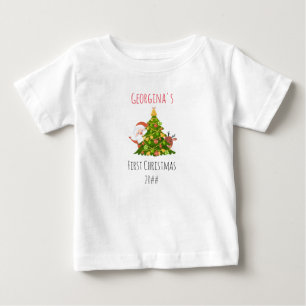 Baby First Christmas Tree Personalized Santa T-Shirt