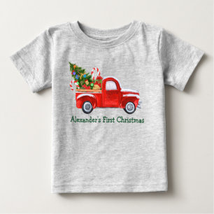 Baby First Christmas Truck Candy Canes Grey Baby T-Shirt