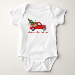 Baby First Christmas Truck Candy Canes Red Bodysuit