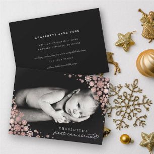 Baby First Christmas Winter Snowflakes Photo Birth Holiday Card