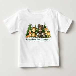 Baby First Christmas Woodland Forest Animals T-Shirt