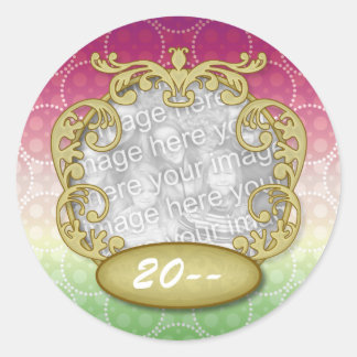 Baby First Chritmas Red Green Yellow Dots Classic Round Sticker