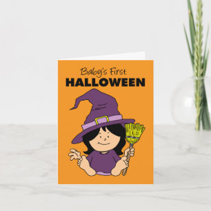 Baby First Halloween Girl Cartoon Witch  Holiday Card