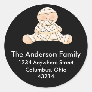 Baby First Halloween Little Mummy Round Address Classic Round Sticker