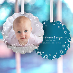 Baby First Hanukkah Photo Snowflakes Grandparents Tree Decoration Card